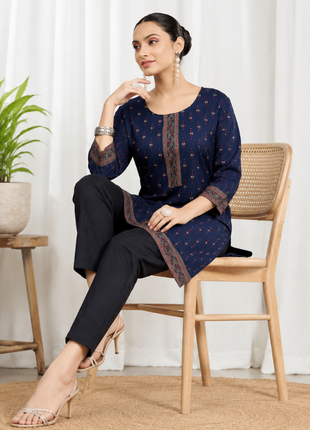 Heavy Rayon Mombay Fabric Multi Print - LTT07 Navy Blue