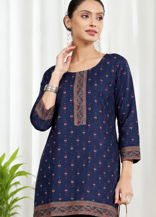 Heavy Rayon Mombay Fabric Multi Print - LTT07 Navy Blue
