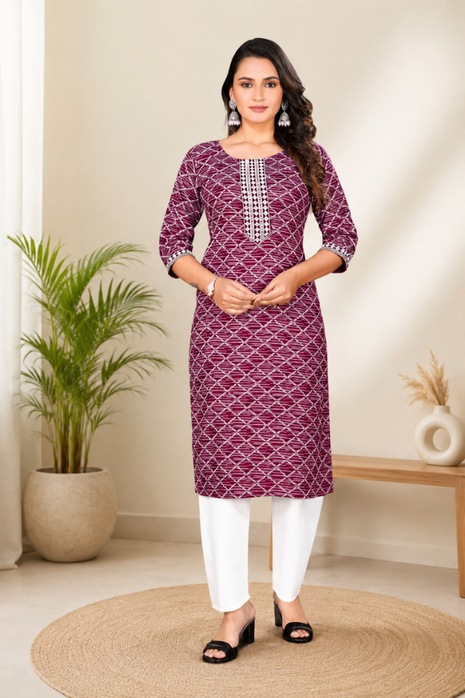 Luna Charm Wine  Kurti Set - LTK02