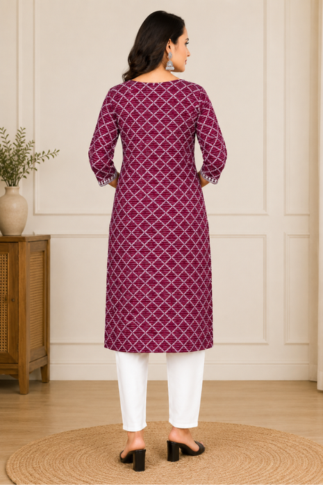Luna Charm Wine  Kurti Set - LTK02