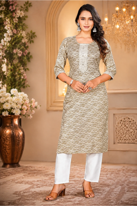 Luna Charm Beige Kurti Set - LTK03