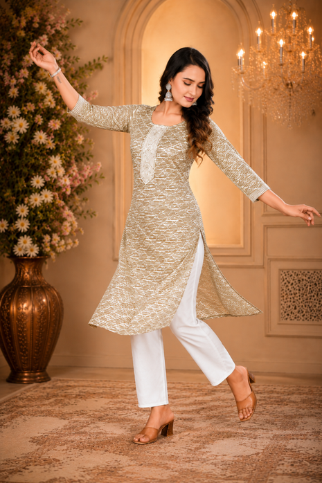Luna Charm Beige Kurti Set - LTK03