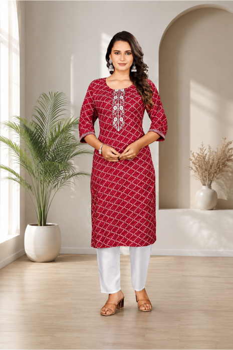 Luna Charm Red Kurti Set - LTK06
