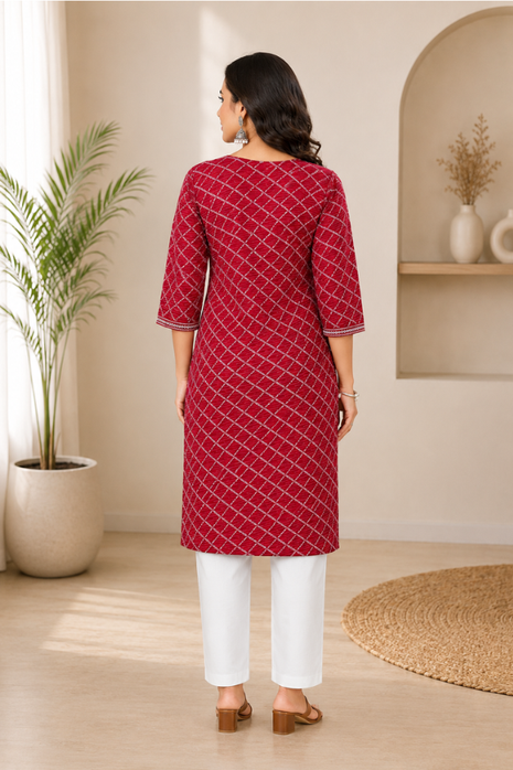 Luna Charm Red Kurti Set - LTK06