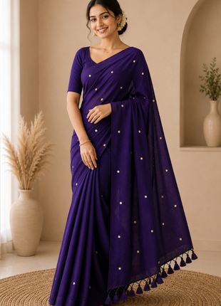 Elegant Deep Purple Cotton Blend Saree