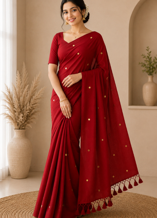 Elegant Red Cotton Blend Saree