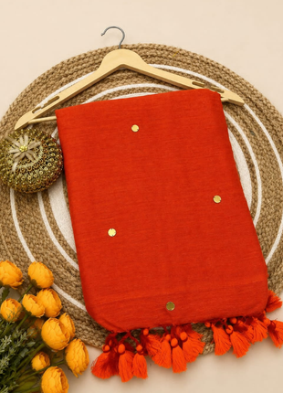 Elegant Orange Cotton Blend Saree