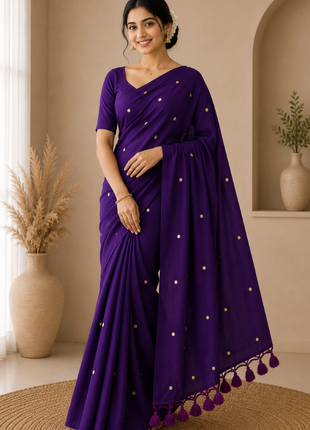 Elegant Purple Cotton Blend Saree