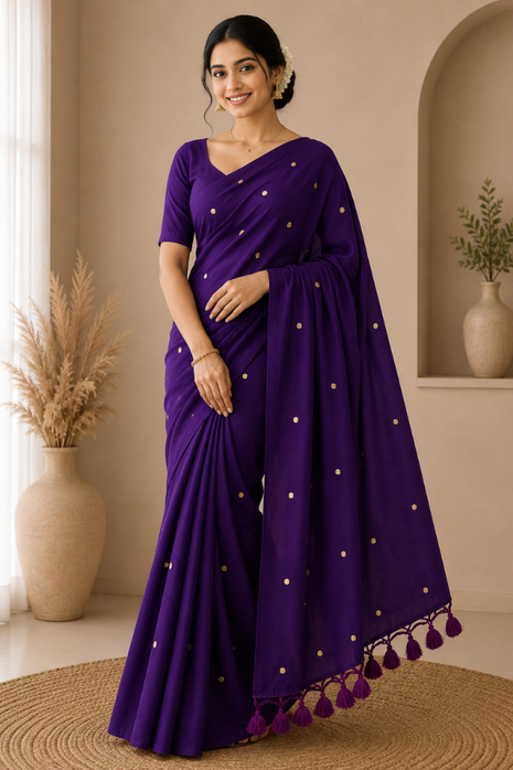 Elegant Purple Cotton Blend Saree