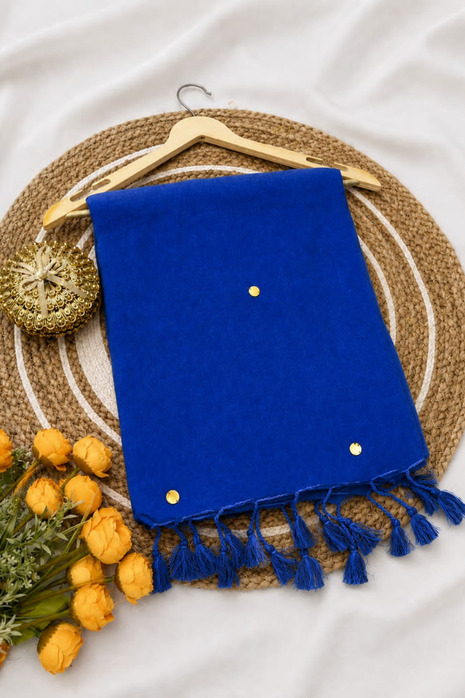 Elegant Royal Blue Cotton Blend Saree