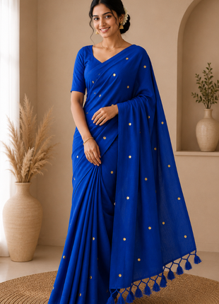 Elegant Royal Blue Cotton Blend Saree