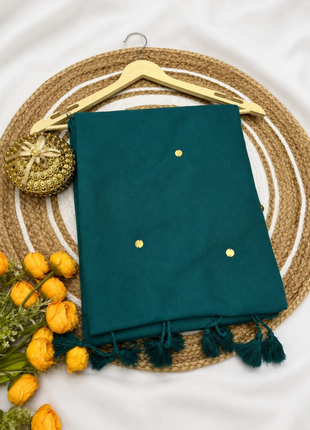 Elegant Peacock Blue Cotton Blend Saree
