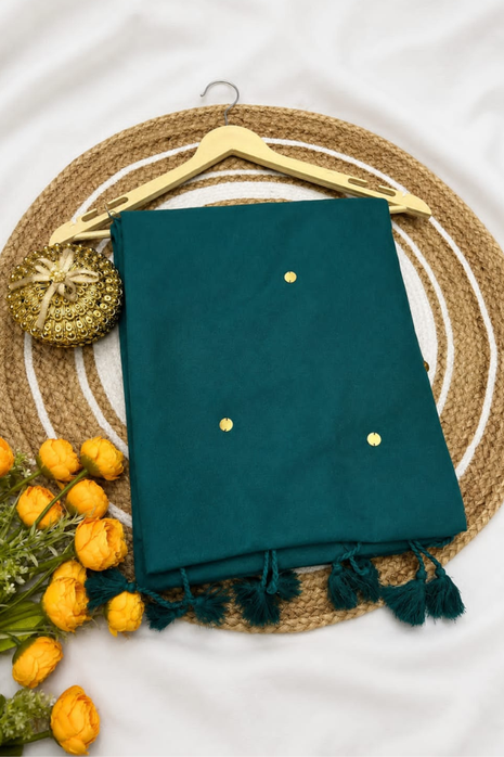 Elegant Peacock Blue Cotton Blend Saree