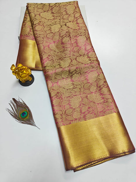 Luna Kanchipuram Tissue Silk Saree - LTS97 Reddish Brown