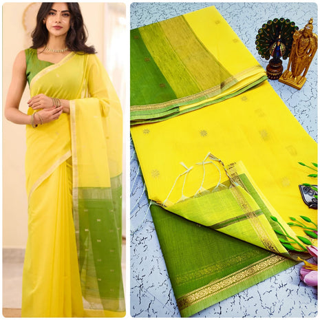 Luna Silk Cotton Saree - LTS61 Yellow & Green