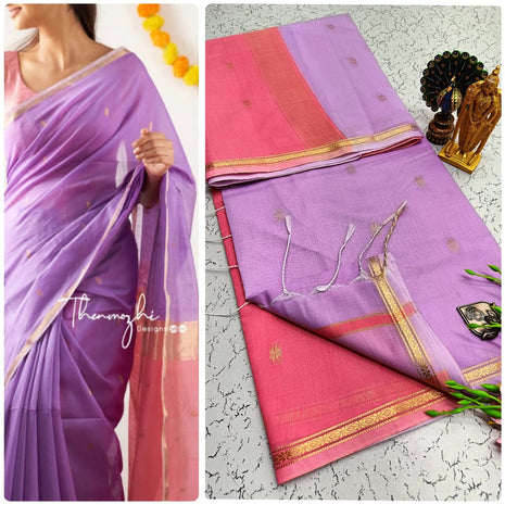 Luna Silk Cotton Saree - LTS60 Lavender & Pink