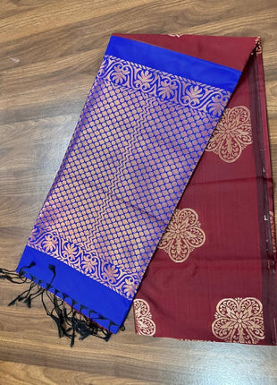 Fancy Soft Silk Bhutta Saree - LTS36 Maroon & Royal Blue