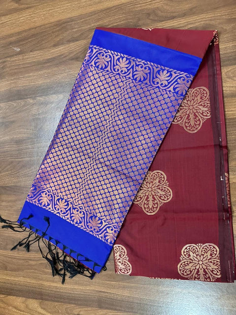 Fancy Soft Silk Bhutta Saree - LTS36 Maroon & Royal Blue
