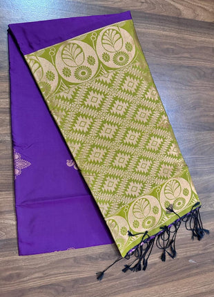 Fancy Soft Silk Bhutta Saree - LTS41 Vibrant Purple & Light Olive Green