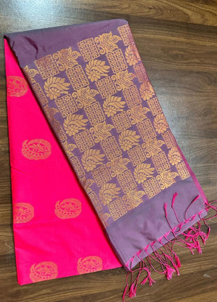 Fancy Soft Silk Bhutta Saree - LTS42 Hot Pink & Mauve