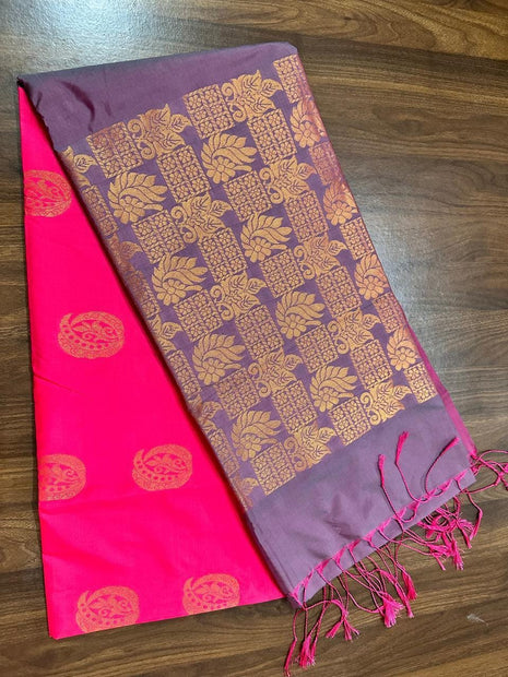 Fancy Soft Silk Bhutta Saree - LTS42 Hot Pink & Mauve