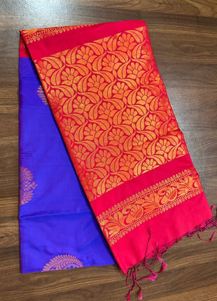 Fancy Soft Silk Bhutta Saree - LTS43 Royal Blue & Crimson