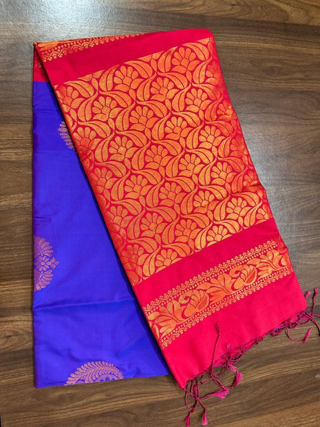 Fancy Soft Silk Bhutta Saree - LTS43 Royal Blue & Crimson