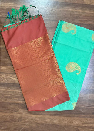 Fancy Soft Silk Bhutta Saree - LTS44 Light Aqua & Burnt Orange