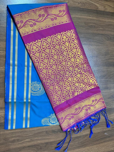 Fancy Soft Silk Bhutta Saree - LTS46 Cerulean & Raspberry Pink
