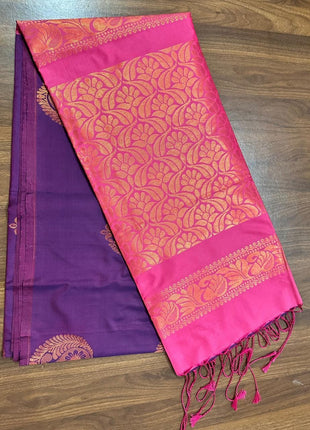 Fancy Soft Silk Bhutta Saree - LTS49 Amethyst & Rani Pink