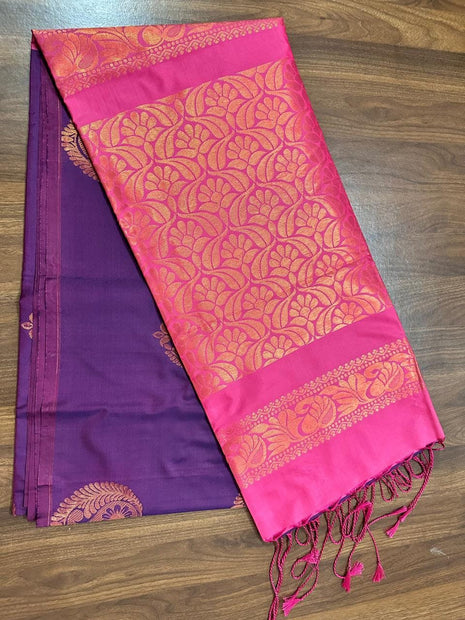 Fancy Soft Silk Bhutta Saree - LTS49 Amethyst & Rani Pink