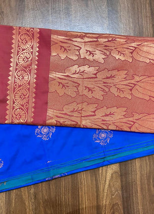 Fancy Soft Silk Bhutta Saree - LTS20 Indigo Blue & Brown