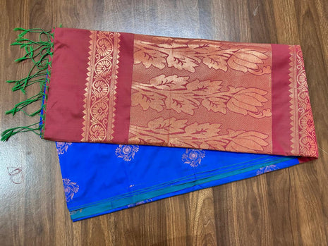 Fancy Soft Silk Bhutta Saree - LTS20 Indigo Blue & Brown