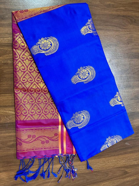 Fancy Soft Silk Bhutta Saree - LTS23 Royal Blue & Magenta