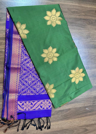 Fancy Soft Silk Bhutta Saree - LTS24 Royal Blue & Leaf Green