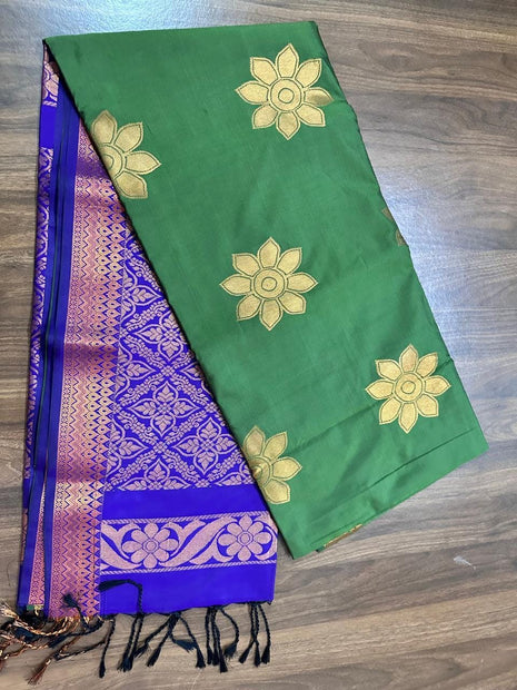 Fancy Soft Silk Bhutta Saree - LTS24 Royal Blue & Leaf Green