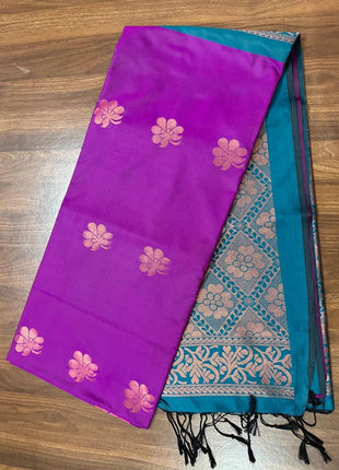 Fancy Soft Silk Bhutta Saree - LTS26 Rani Pink & Peacok Blue