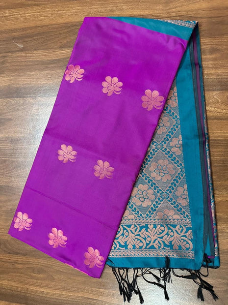 Fancy Soft Silk Bhutta Saree - LTS26 Rani Pink & Peacok Blue