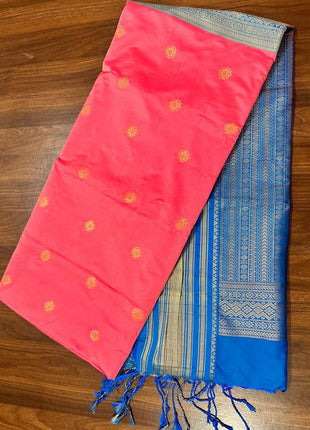 Fancy Soft Silk Bhutta Saree - LTS27 Bright Pink & Cobalt Blue