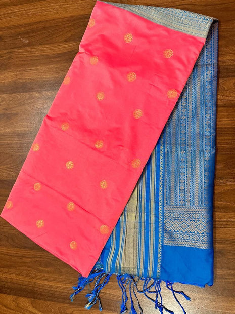 Fancy Soft Silk Bhutta Saree - LTS27 Bright Pink & Cobalt Blue