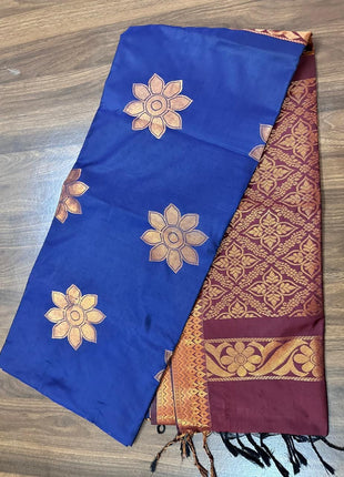Fancy Soft Silk Bhutta Saree - LTS30 Cobalt Blue & Maroon