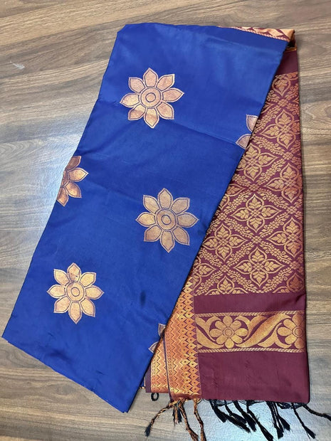 Fancy Soft Silk Bhutta Saree - LTS30 Cobalt Blue & Maroon