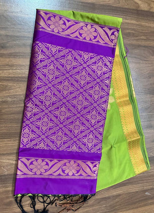 Fancy Soft Silk Bhutta Saree - LTS31 Magenta Pink & Parrot Green
