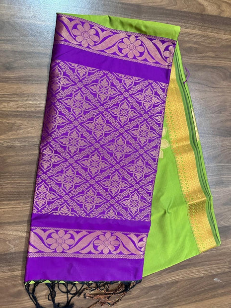 Fancy Soft Silk Bhutta Saree - LTS31 Magenta Pink & Parrot Green