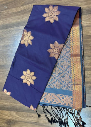 Fancy Soft Silk Bhutta Saree - LTS33 Deep Purple & Grey