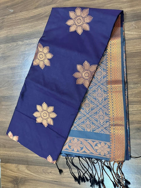 Fancy Soft Silk Bhutta Saree - LTS33 Deep Purple & Grey