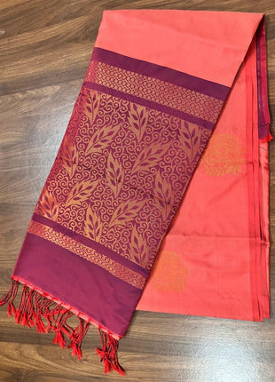 Fancy Soft Silk Bhutta Saree - LTS34 Light Salmon Pink & Wine Red