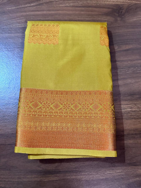 Fancy Soft Silk Bhutta Saree - Mustard Yellow With Copper Zari