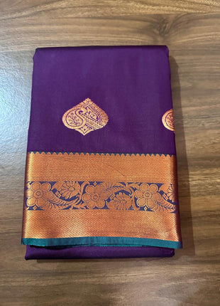 Fancy Soft Silk Bhutta Saree - Deep Purple With Copper Zari