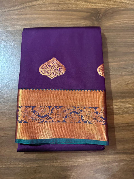 Fancy Soft Silk Bhutta Saree - Deep Purple With Copper Zari